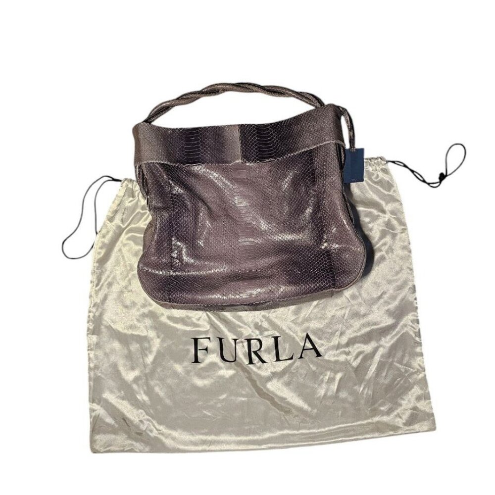 Furla Purse Grey Vintage Genuine Leather Y2K Made In Italy